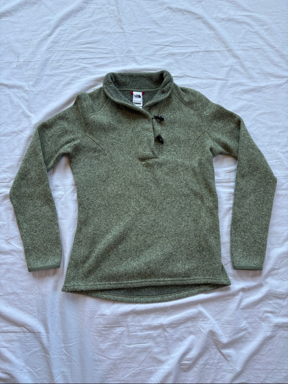 North Face Crescent Ridge Fleece Toggle Sweater Olive Green Womens Medium
